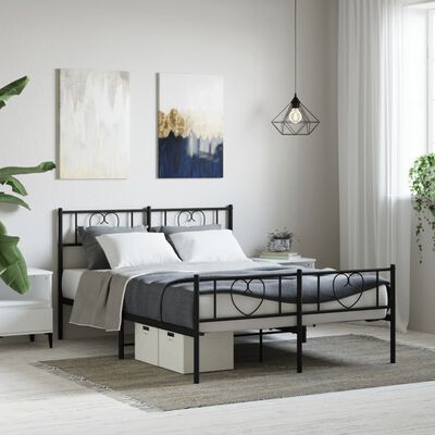 vidaXL Cadre de lit métal sans matelas avec pied de lit noir 150x200cm