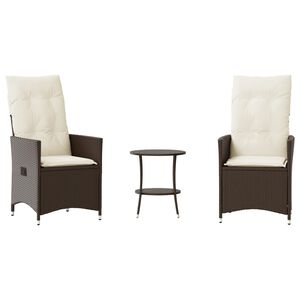 vidaXL Ensemble de bistro 3 pcs avec coussins marron r&eacute;sine tress&eacute;e