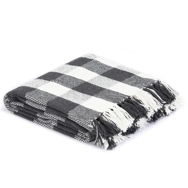 vidaXL Couverture Coton Carreaux 160x210 cm Anthracite