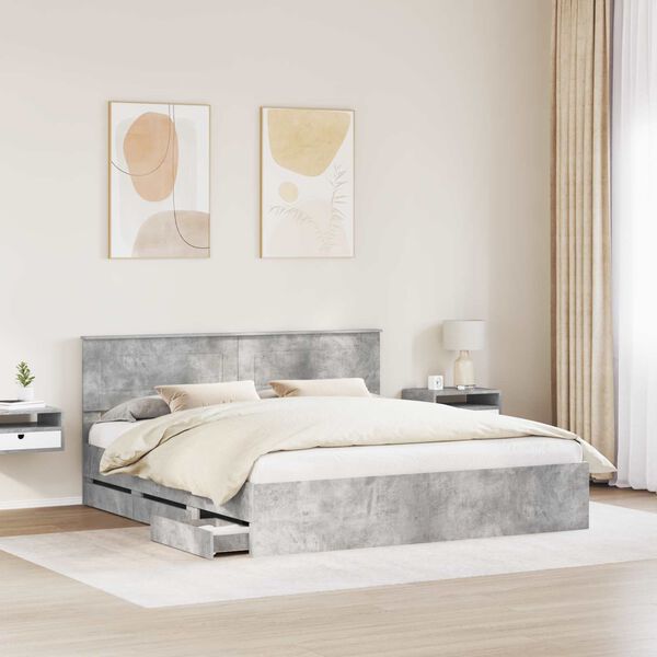 vidaXL Cadre de lit Gris b&eacute;ton 200 x 200 cm Bois Ing&eacute;nierie