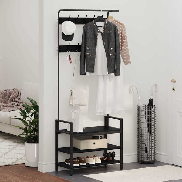 vidaXL Porte-manteau Ch&ecirc;ne noir 75 x 34 x 184 cm Bois d'ing&eacute;nierie