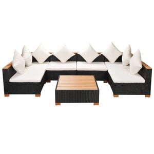 vidaXL Salon de jardin 7 pcs avec coussins R&eacute;sine tress&eacute;e Noir