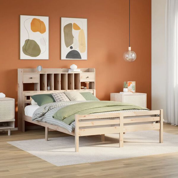 vidaXL Lit biblioth&egrave;que sans matelas 140x190 cm bois de pin massif