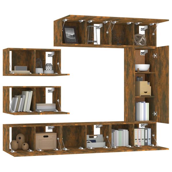 vidaXL Ensemble de meubles TV 8 pcs Ch&ecirc;ne fum&eacute; Bois d'ing&eacute;nierie