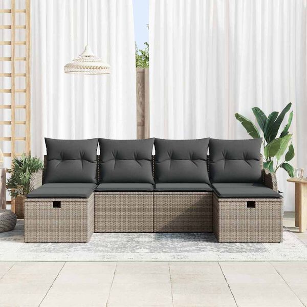 vidaXL Ensemble de canap&eacute; de jardin avec coussin 6 pcs Gris Poly rotin