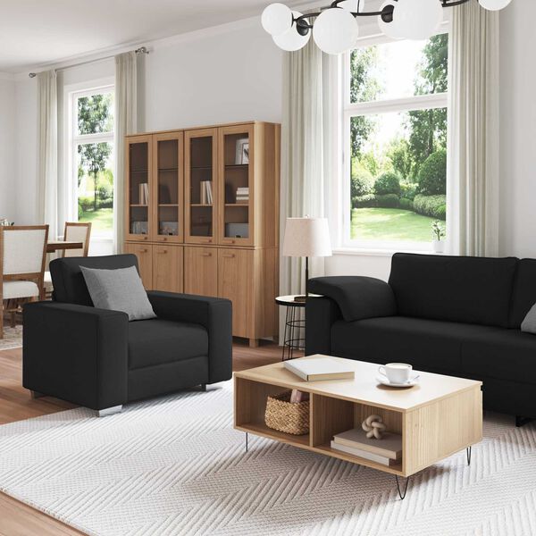 vidaXL Canap&eacute; 3 pcs Noir 219 x 80 x 82 cm Tissu en lin m&eacute;lang&eacute;