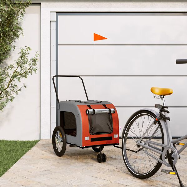 vidaXL Remorque de v&eacute;lo pour animaux de compagnie orange et gris