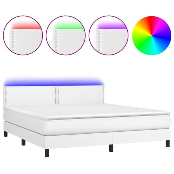 vidaXL Sommier &agrave; lattes de lit avec matelas et LED Blanc 180x200 cm