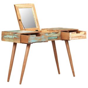 vidaXL Coiffeuse avec miroir 112x45x76 cm Bois massif de r&eacute;cup&eacute;ration
