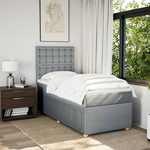 vidaXL Sommier &agrave; lattes de lit avec matelas gris clair 80x200 cm tissu
