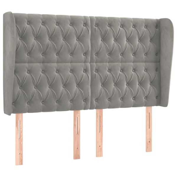 vidaXL T&ecirc;te de lit avec oreilles Gris clair 147x23x118/128 cm Velours