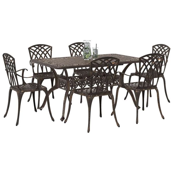 vidaXL Ensemble de salle &agrave; manger pour jardin 7 pcs Bronze Aluminium