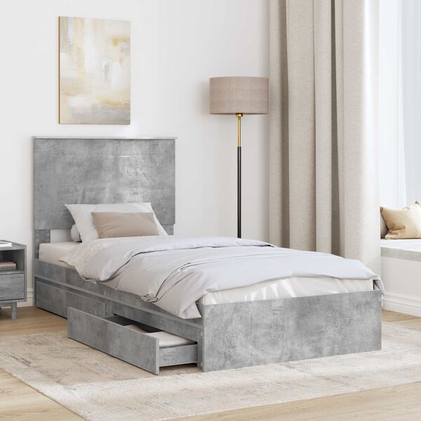 vidaXL Lit de Rangement Gris b&eacute;ton 90 x 200 cm Bois d'ing&eacute;nierie