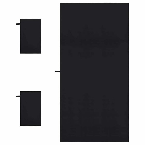 vidaXL Set de serviettes de sport 3 pcs Noir Polyester et Polyamide