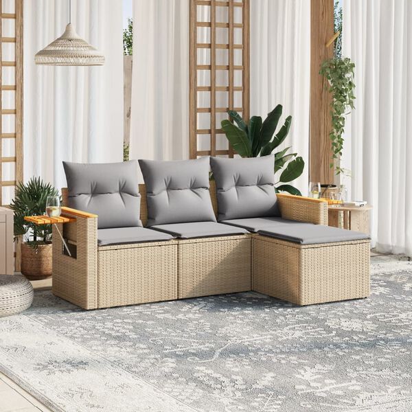vidaXL Salon de jardin avec coussins 4 pcs beige r&eacute;sine tress&eacute;e