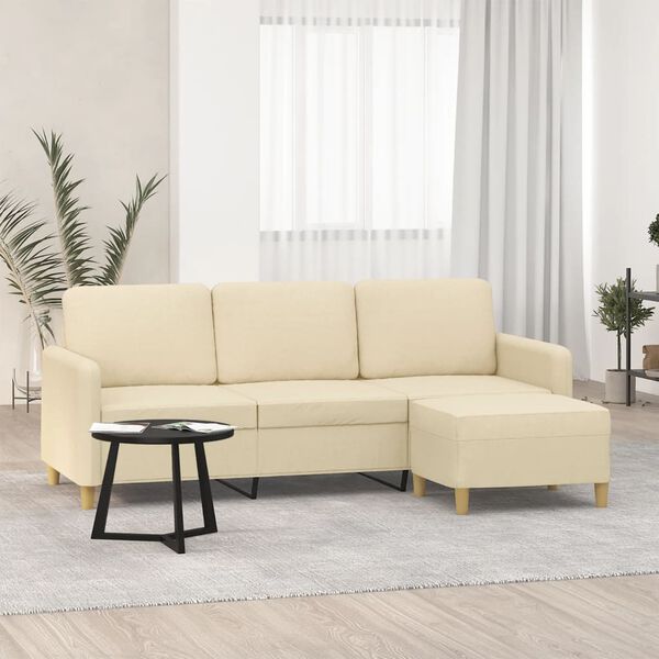 vidaXL Canap&eacute; &agrave; 3 places avec repose-pieds Cr&egrave;me 180 cm Tissu