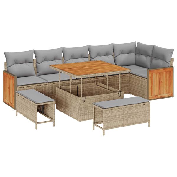 vidaXL Ensemble de canap&eacute; de jardin 9 pcs beige et gris clair