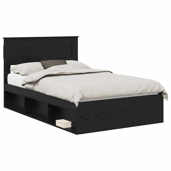 vidaXL Cadre de lit avec matelas Noir 135 x 190 cm Bois de pin massif