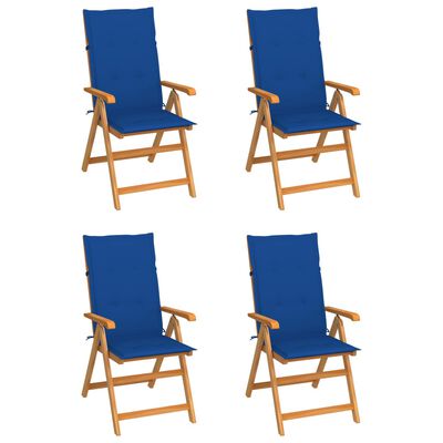 vidaXL Chaises de jardin 4 pcs avec coussins bleu royal Bois de teck