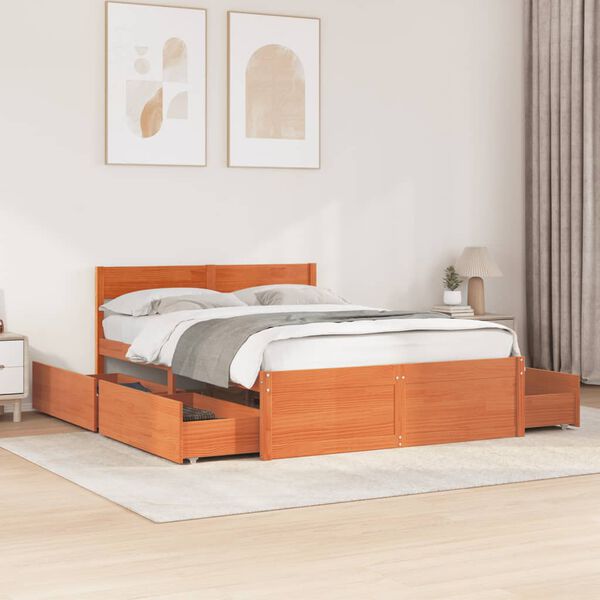 vidaXL Cadre de lit sans matelas cire marron 120x190cm bois pin massif