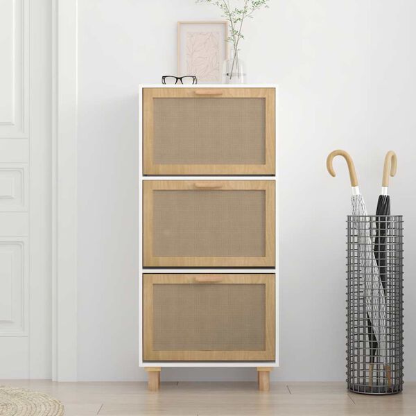 vidaXL Armoire &agrave; chaussures Blanc 52x25x115 cm Bois d'ing&eacute;nierie/rotin