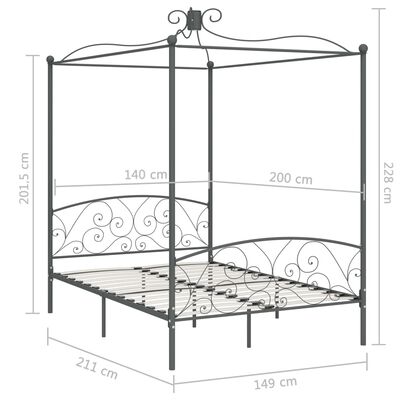vidaXL Cadre de lit à baldaquin Gris Métal 140 x 200 cm