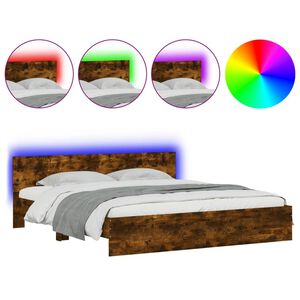 vidaXL Cadre de lit avec LED sans matelas ch&ecirc;ne fum&eacute; 200x200 cm