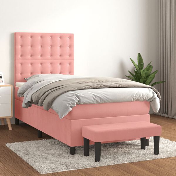 vidaXL Sommier &agrave; lattes de lit avec matelas Rose 90x190 cm Velours
