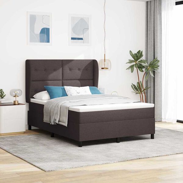 vidaXL Lit &agrave; ressorts avec matelas Marron fonc&eacute; 140 x 190 cm tissu