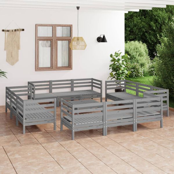vidaXL Salon de jardin 13 pcs Gris Bois de pin massif