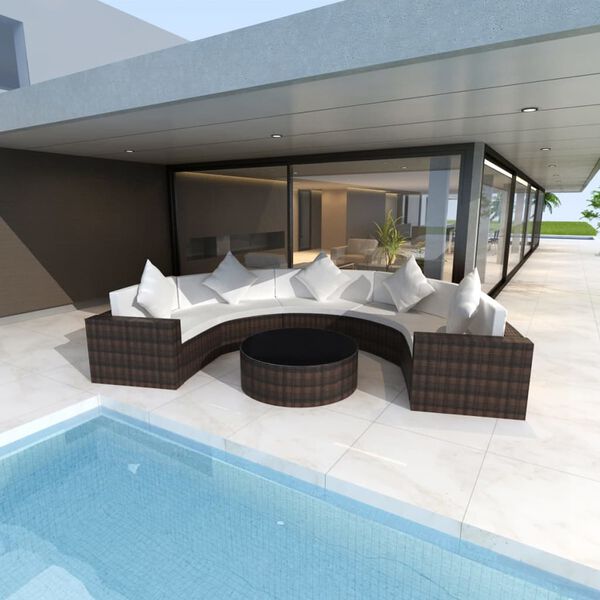 vidaXL Salon de jardin 6 pcs avec coussins r&eacute;sine tress&eacute;e marron