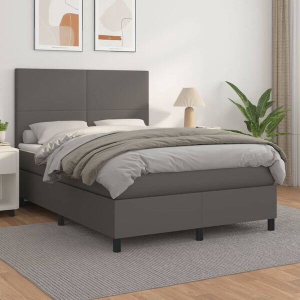 vidaXL Sommier &agrave; lattes de lit avec matelas Gris 140x190 cm Similicuir