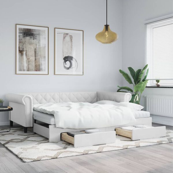 vidaXL Lit de jour et lit gigogne et tiroirs blanc 90x200cm similicuir