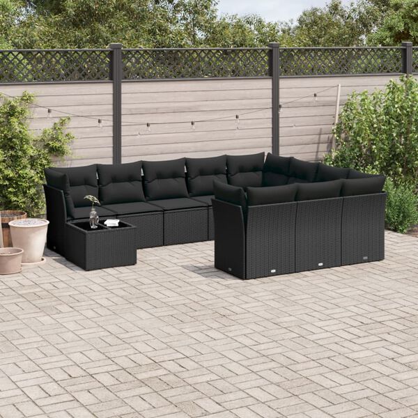 vidaXL Salon de jardin 11 pcs avec coussins noir r&eacute;sine tress&eacute;e