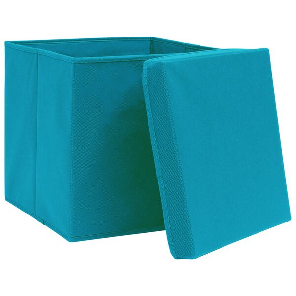 vidaXL Bo&icirc;tes de rangement et couvercles 4 pcs Bleu 32x32x32 cm Tissu