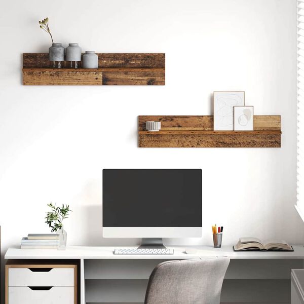 vidaXL &Eacute;tag&egrave;re Murale avec &eacute;tag&egrave;re 2 pcs Bois Ancien 80 x 11,5 x 18 cm