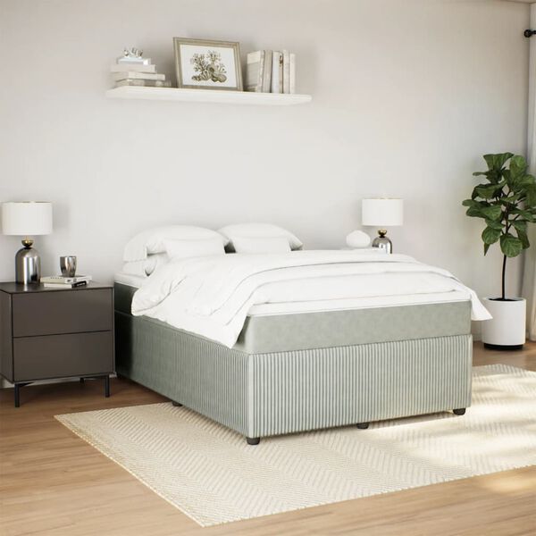 vidaXL Sommier &agrave; lattes de lit et matelas Gris clair 140x200cm Velours