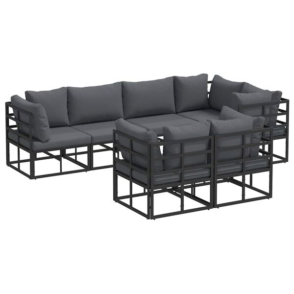 vidaXL Ensemble de canap&eacute; de jardin avec coussin 7 pcs Noir Acier