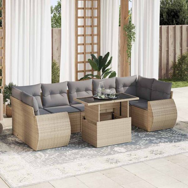 vidaXL Salon de jardin avec coussins 8 pcs beige r&eacute;sine tress&eacute;e