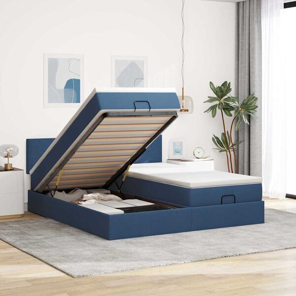 VidaXL Cadre de lit ottoman avec matelas bleu 200x200cm tissu
