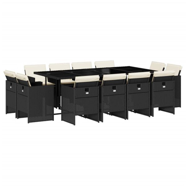 vidaXL Ensemble &agrave; manger de jardin 13 pcs coussins noir r&eacute;sine tress&eacute;e