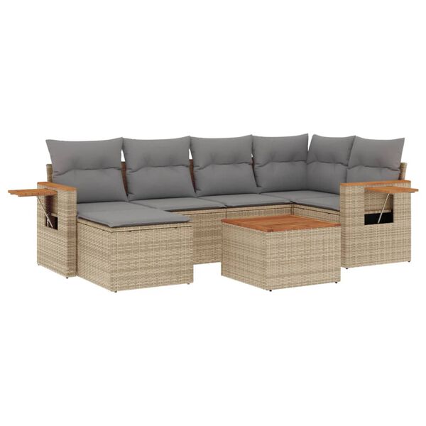 vidaXL Salon de jardin avec coussins 7 pcs beige r&eacute;sine tress&eacute;e