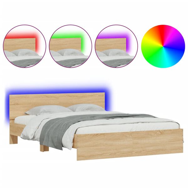 vidaXL Cadre de lit avec LED sans matelas ch&ecirc;ne sonoma 160x200 cm