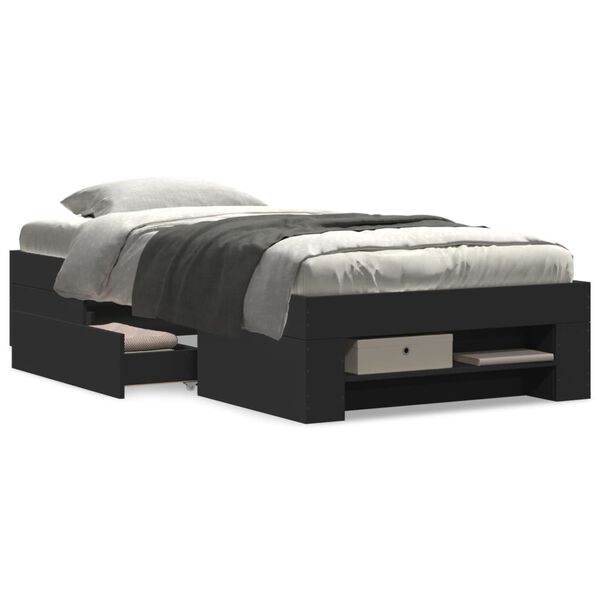 vidaXL Cadre de lit sans matelas noir 100x200 cm bois d'ingénierie