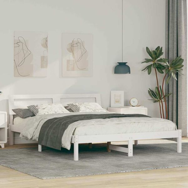 vidaXL Cadre de lit avec t&ecirc;te de lit Blanc 150 x 200 cm Pin massif