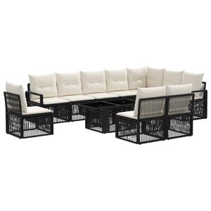 vidaXL Ensemble de canap&eacute; de jardin 11 pc Noir et blanc cr&egrave;me