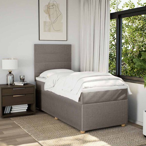 vidaXL Sommier &agrave; lattes de lit avec matelas Taupe 90x190 cm Tissu
