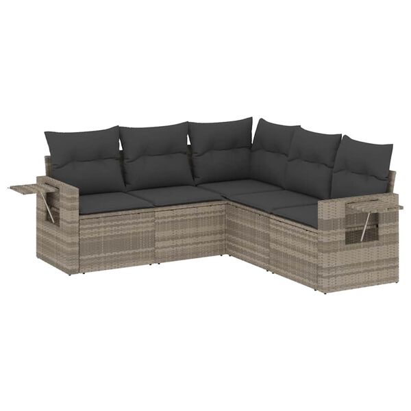 vidaXL Salon de jardin 5 pcs avec coussins gris clair r&eacute;sine tress&eacute;e
