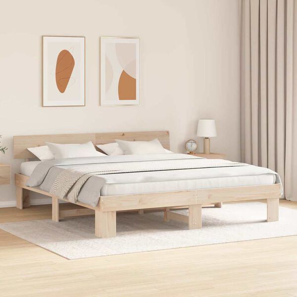 vidaXL Cadre de lit avec t&ecirc;te de lit Naturel 180 x 200 cm Pin massif