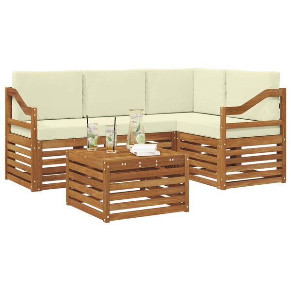 vidaXL Ensembles de meubles 5 pcs Naturel et Cr&egrave;me Bois d'ing&eacute;nierie